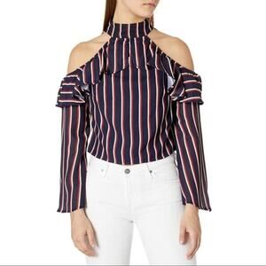 Lucca Couture NWT Mia Cold Shoulder Stripe Ruffle Top